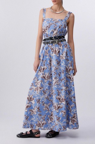 Long poplin dress with removable straps