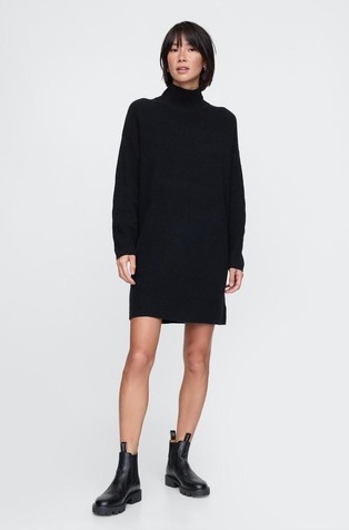 Ženska mini pletena haljina s povišenim ovratnikom