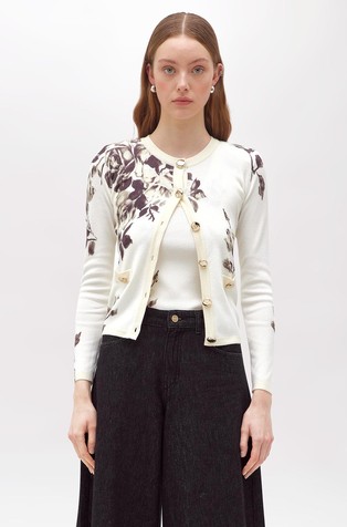 Pleten komplet kardigana i topa s cvjetnim printom