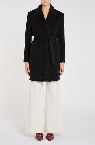 Kratak kaput od mješavine vune i kašmira s trakom za vezanje