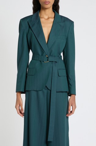 Wool blend blazer with belt