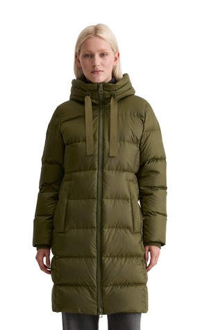 Quilted long hooded down jacket