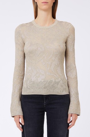 Lamé lace knit T-shirt with lurex