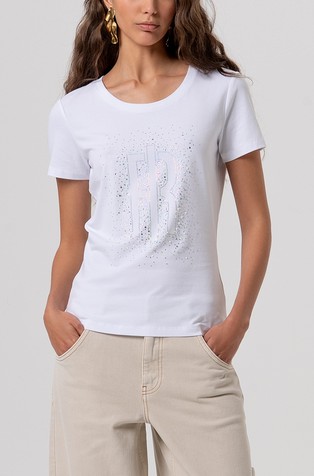 Slim fit majica kratkih rukava s logotipom od ukrasnih kamenčića