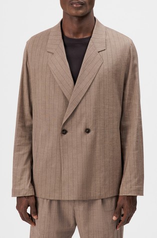 Relaxed fit double-breasted striped blazer