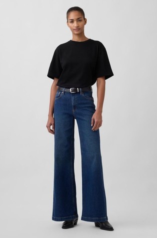 Ženske jeans hlače s visokim strukom i širokim nogavicama
