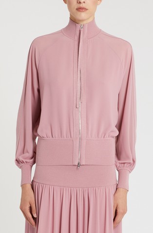 Georgette blouson jacket with knit trims