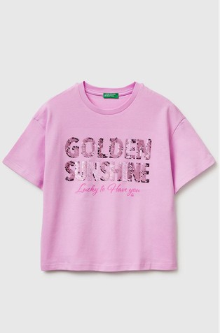 Cotton T-shirt with print and sequins