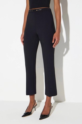 Trousers in stretch double-layer crêpe fabric with jewel detail