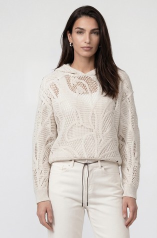 Crochet-effect knit sweater