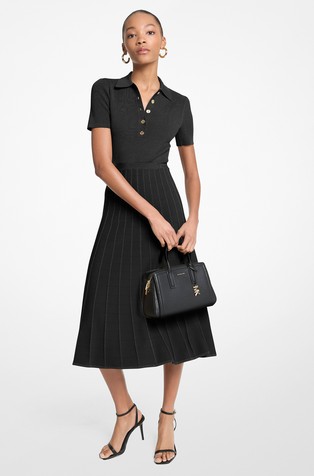 Ribbed Viscoe-blend Knit Polo Dress