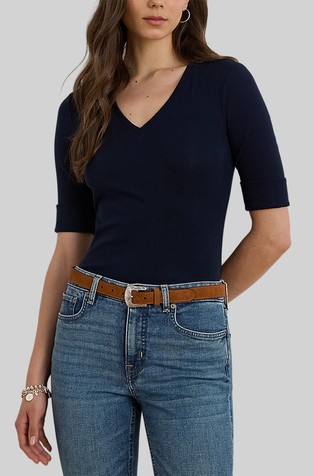 Majica od rastezljivog pamuka s V-izrezom