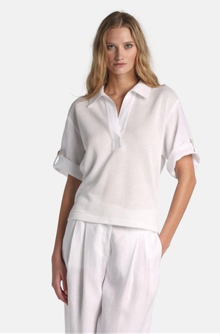 Polo tee in knit and smooth fabric