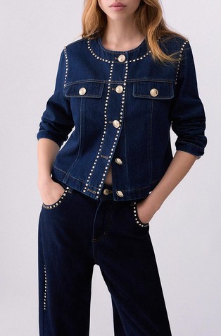Cropped denim jakna s ukrasnim kamenčićima