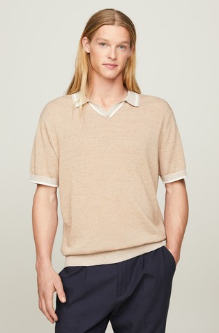 Relaxed fit pletena polo majica s kontrastnim obrubima