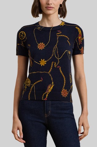 Pletena majica kratkih rukava od mješavine pamuka s uzorkom