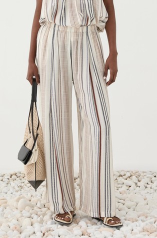 Striped viscose-blend trousers with elastic waistband