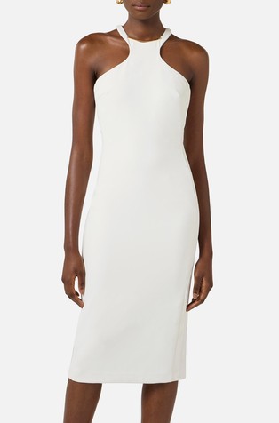 Haljina bez rukava od krep tkanine s ukrasnim elementom