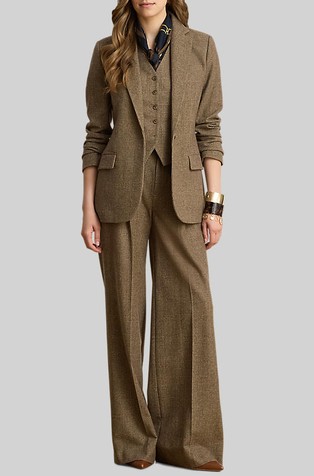 Glen Plaid Brushed Wool Wide-leg Pant