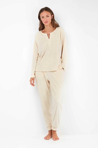 Stretch fleece pajamas with polka dot print