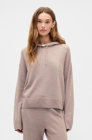 Ženski pleten pulover od mješavine pamuka s kapuljačom