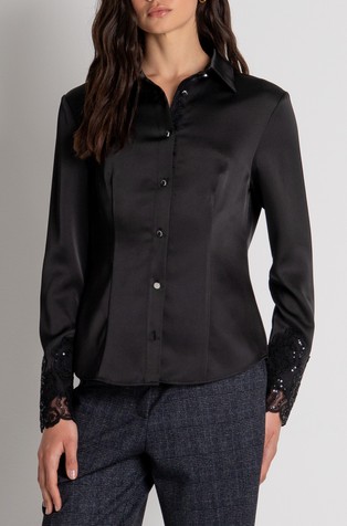 Slim fit satenska košulja s čipkom i šljokicama