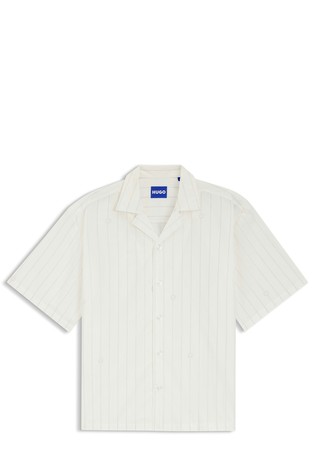 Relaxed fit prugasta košulja kratkih rukava od pamučnog popelina
