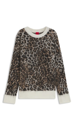 Loose fit pleten pulover s leopard uzorkom