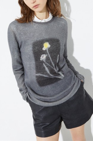 Flower printed wool and alpaca jumper