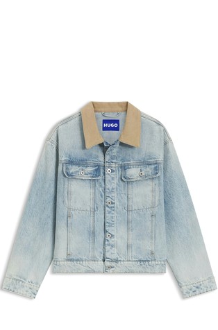Relaxed-fit cotton denim jacket with corduroy collar