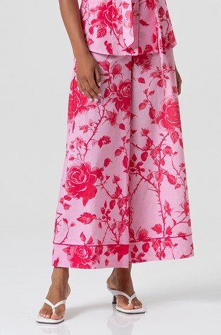 Zvonaste hlače od pamuka i lana s cvjetnim uzorkom