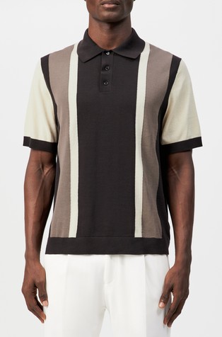 Cotton block stripe polo short-sleeve shirt