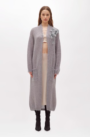 Dugi kardigan od mješavine mohera s ukrasnim cvijećem