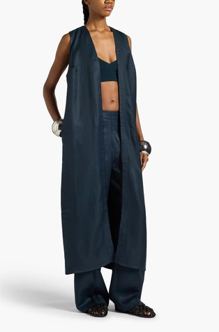 Long gabardine vest with open back