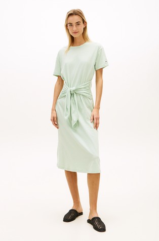 Relaxed fit midi haljina kratkih rukava s trakom za vezanje
