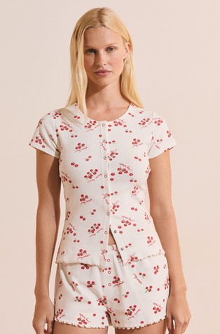 Tige Patterned Pyjama T-shirt in Cardigan Style