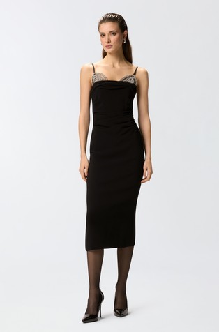 Slim-fit midi dress with jewel embroidery