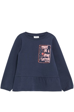 Sweatshirt with glittery artwork and flounce