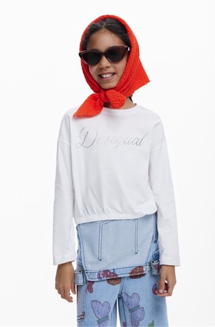 Majica dugih rukava s logotipom od ukrasnih kamenčića