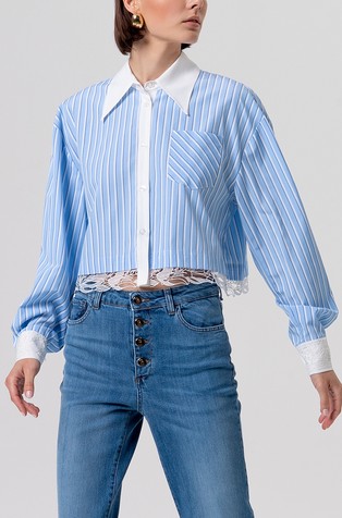 Shirt over fit with stripes and lace trim