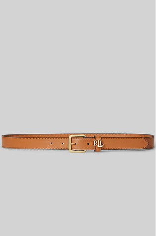 Logo-keeper leather skinny belt