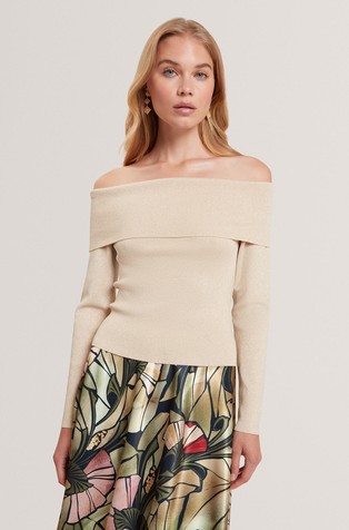Metallic Knit Off-the-Shoulder Top