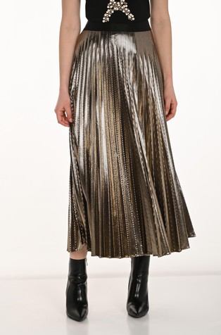 Plisirana midi suknja od laminirane tkanine