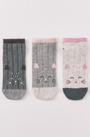 Paket od 3 para niskih čarapa s motivom mačke