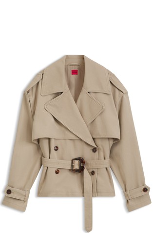 Short trench jacket in cotton and linen