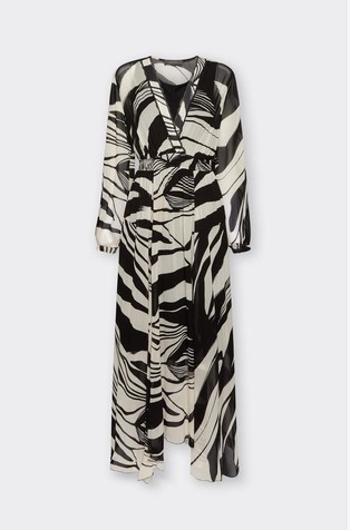 Printed viscose midi dress with asymmetric hem