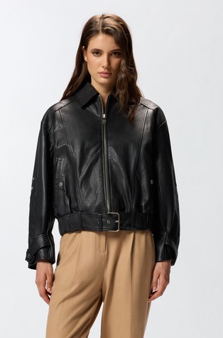 Kožna jakna s vezom na stražnjoj strani