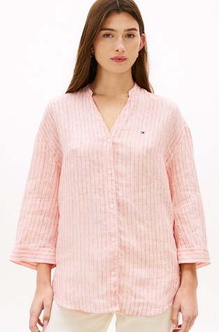 Relaxed fit prugasta lanena košulja