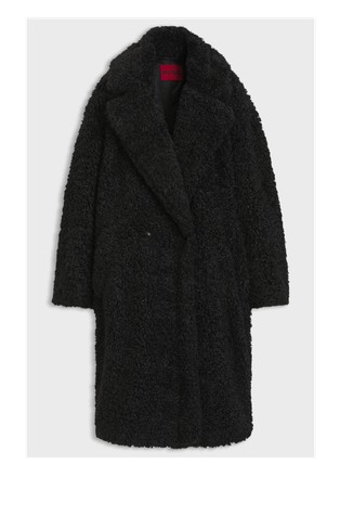Oversized-fit teddy coat with double-breasted closure