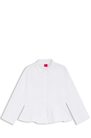 Slim-fit blouse in cotton with peplum hem